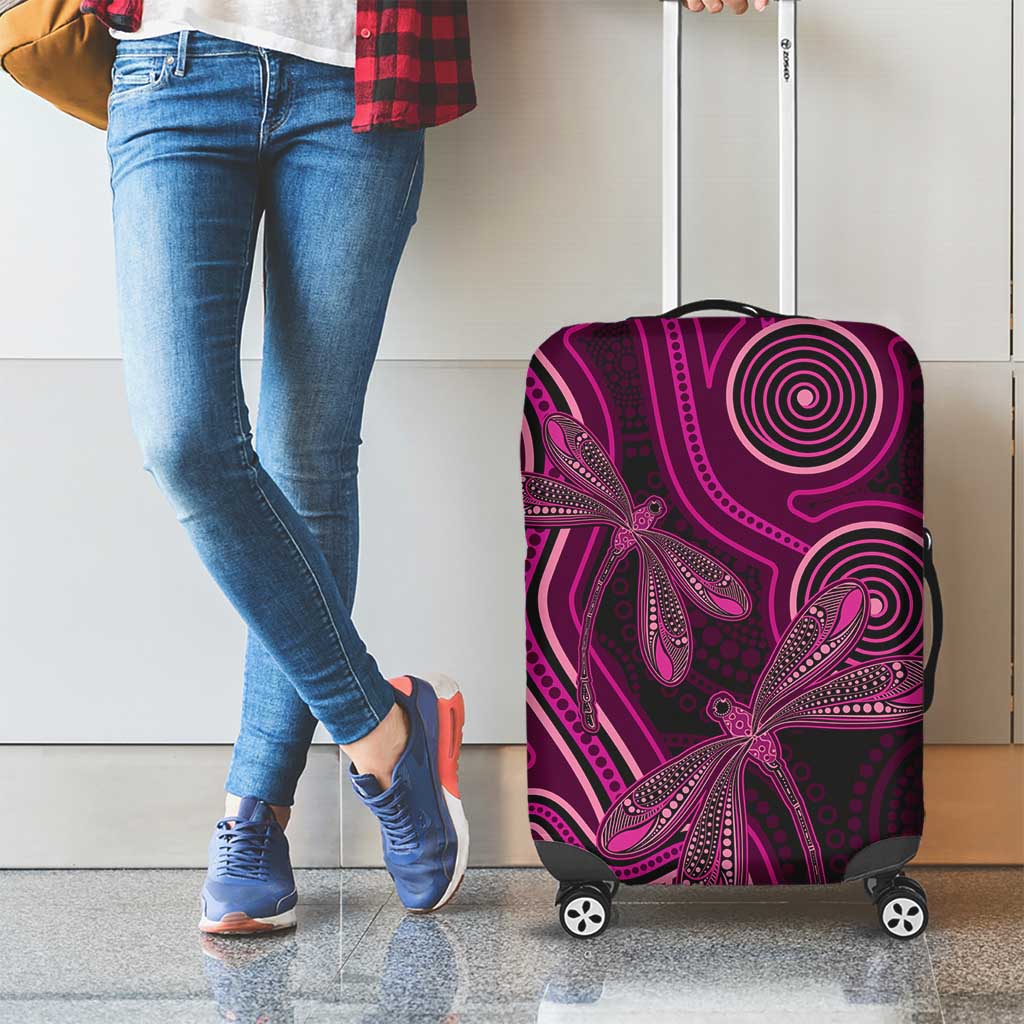 Australia Breast Cancer Awareness Luggage Cover Pink Dragonflies Aboriginal Art - Aussie Hoodie