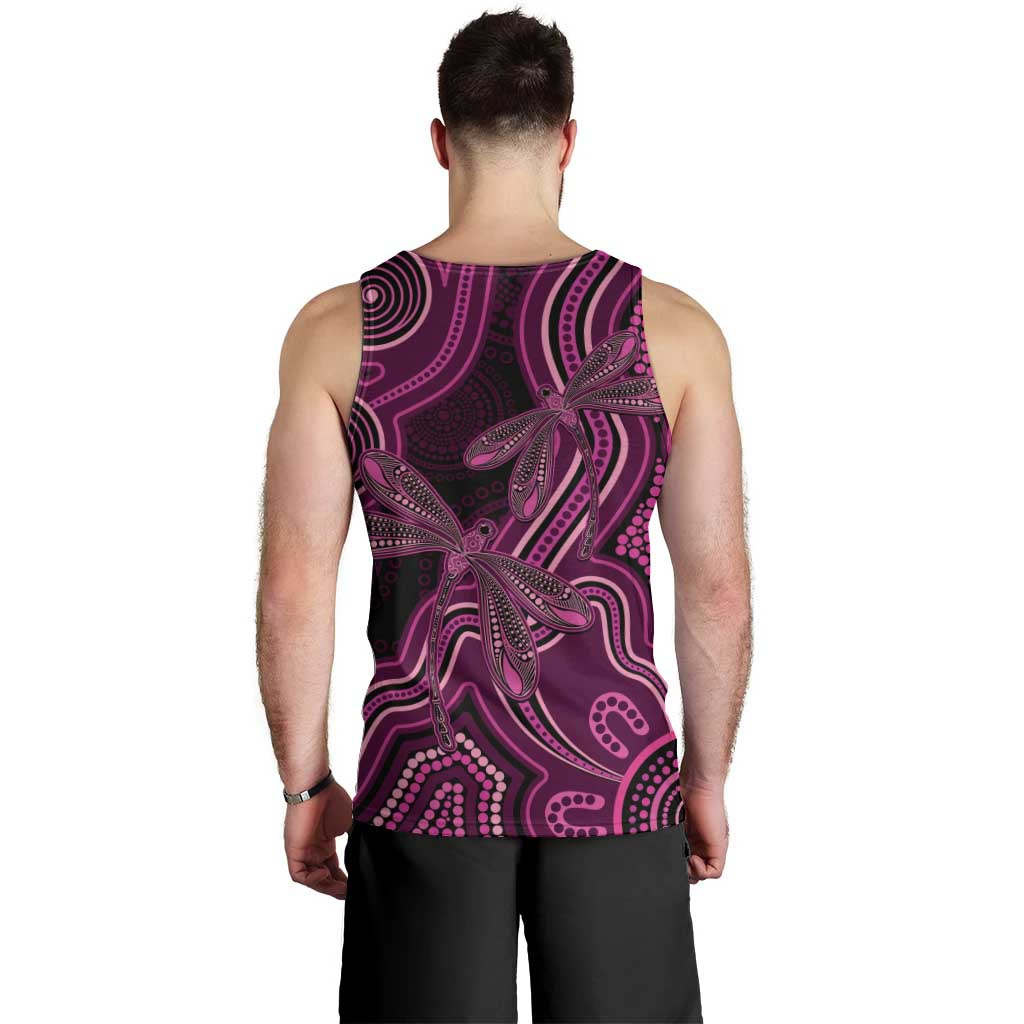 Australia Breast Cancer Awareness Men Tank Top Pink Dragonflies Aboriginal Art - Aussie Hoodie