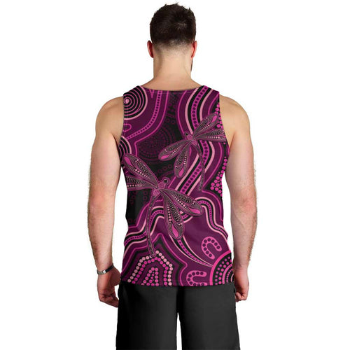 Australia Breast Cancer Awareness Men Tank Top Pink Dragonflies Aboriginal Art - Aussie Hoodie