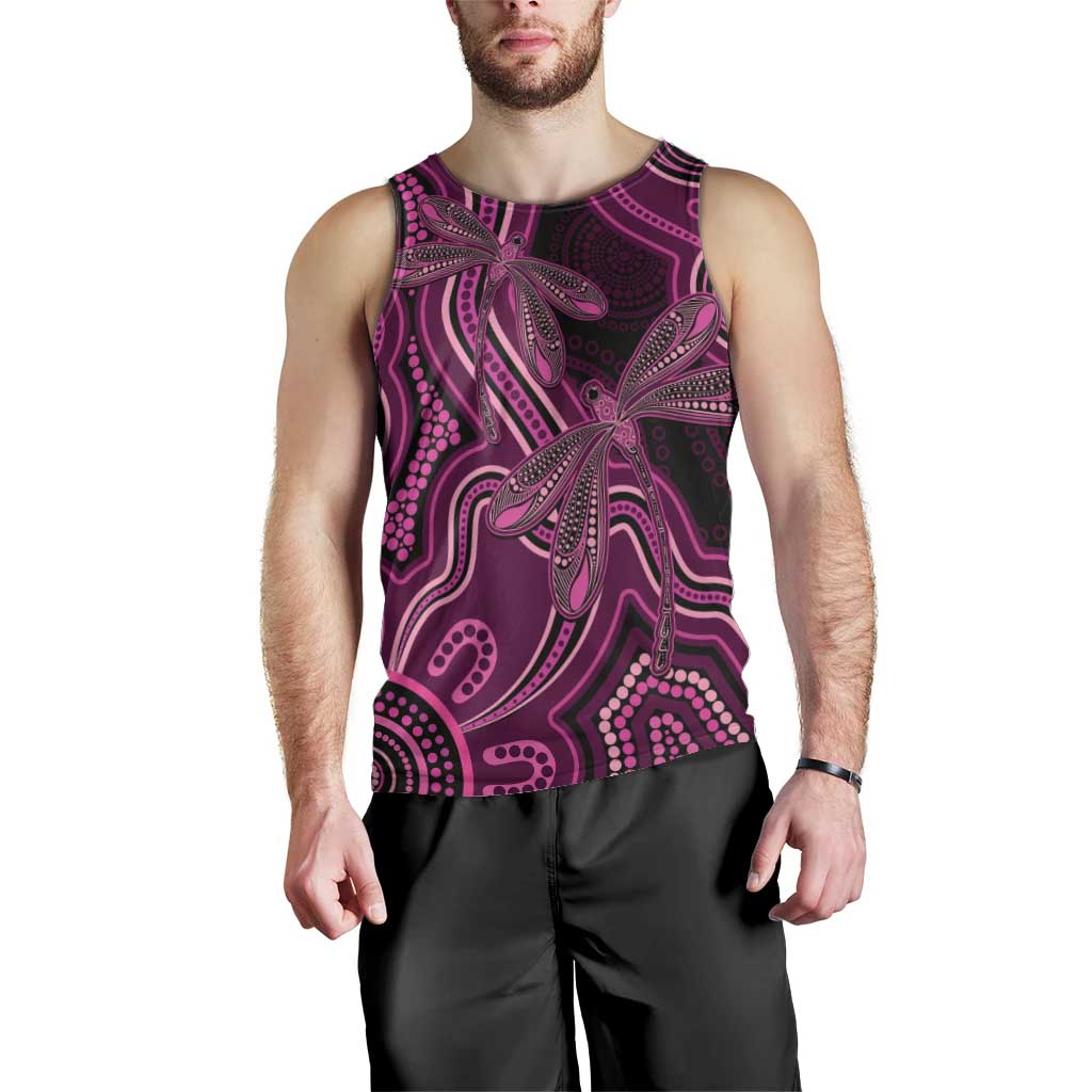 Australia Breast Cancer Awareness Men Tank Top Pink Dragonflies Aboriginal Art - Aussie Hoodie