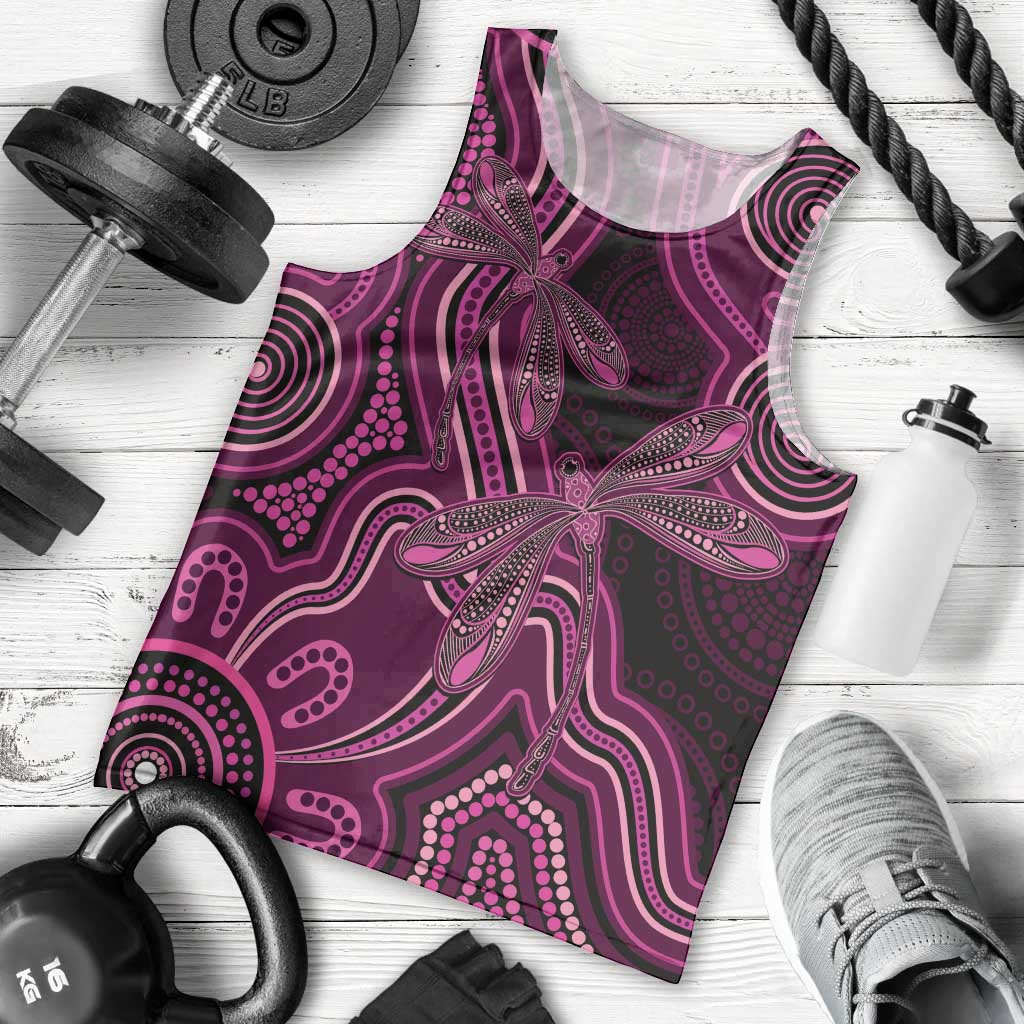 Australia Breast Cancer Awareness Men Tank Top Pink Dragonflies Aboriginal Art - Aussie Hoodie