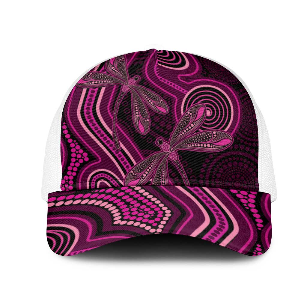 Australia Breast Cancer Awareness Mesh Trucker Cap Pink Dragonflies Aboriginal Art - Aussie Hoodie