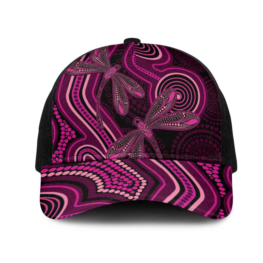 Australia Breast Cancer Awareness Mesh Trucker Cap Pink Dragonflies Aboriginal Art - Aussie Hoodie