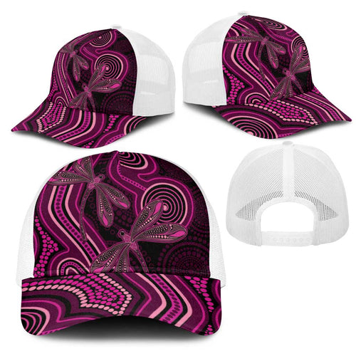 Australia Breast Cancer Awareness Mesh Trucker Cap Pink Dragonflies Aboriginal Art - Aussie Hoodie