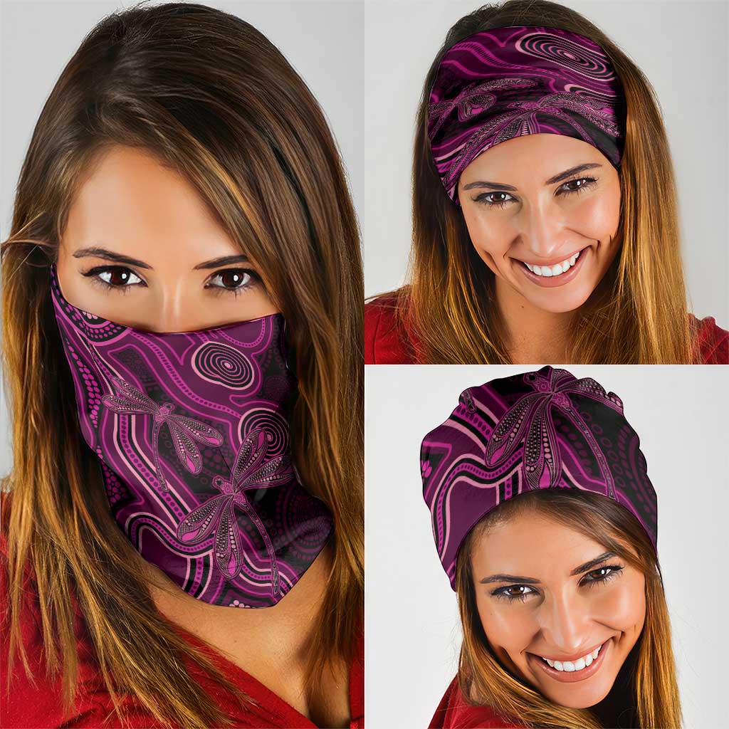 Australia Breast Cancer Awareness Neck Gaiter Pink Dragonflies Aboriginal Art - Aussie Hoodie