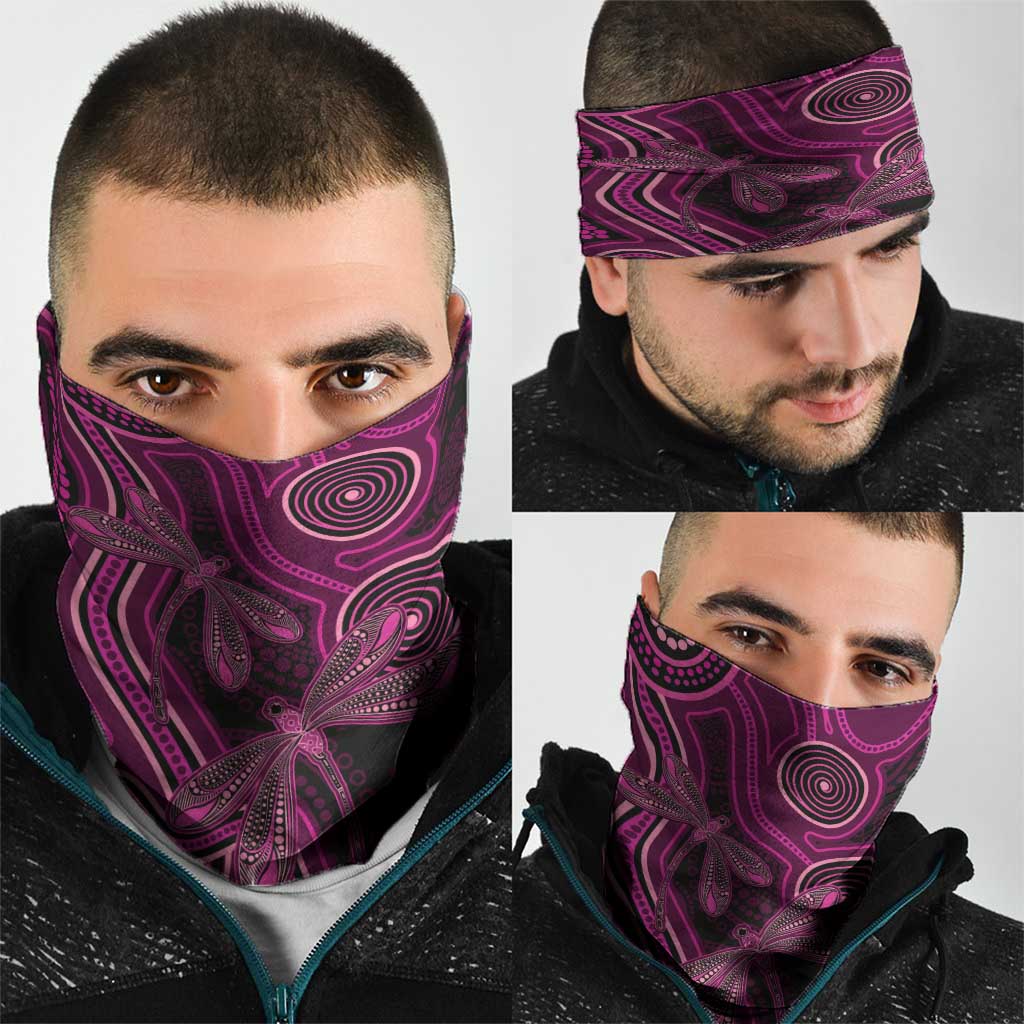 Australia Breast Cancer Awareness Neck Gaiter Pink Dragonflies Aboriginal Art - Aussie Hoodie