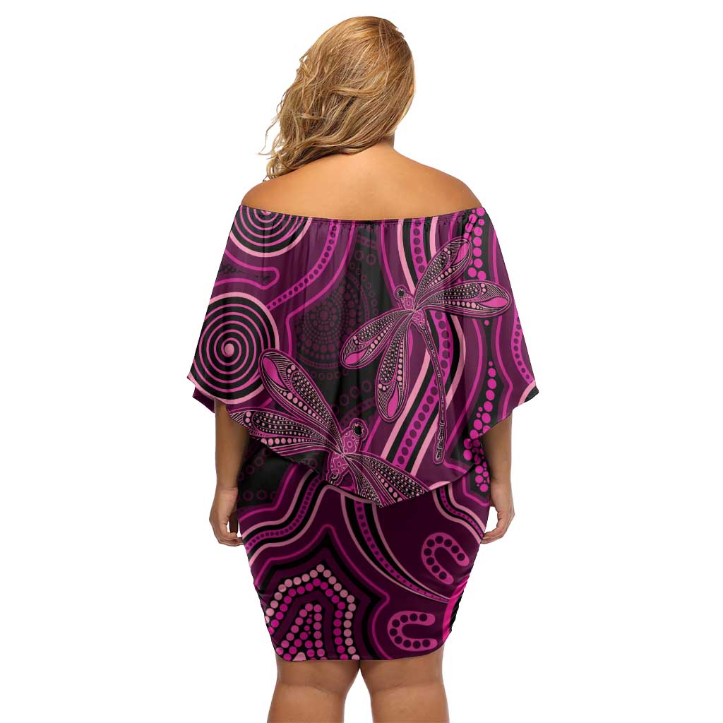 Australia Breast Cancer Awareness Off Shoulder Short Dress Pink Dragonflies Aboriginal Art - Aussie Hoodie