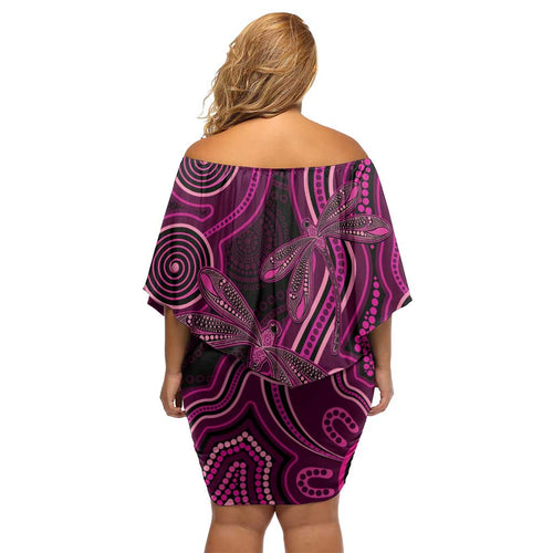 Australia Breast Cancer Awareness Off Shoulder Short Dress Pink Dragonflies Aboriginal Art - Aussie Hoodie