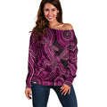 Australia Breast Cancer Awareness Off Shoulder Sweater Pink Dragonflies Aboriginal Art - Aussie Hoodie