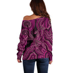 Australia Breast Cancer Awareness Off Shoulder Sweater Pink Dragonflies Aboriginal Art - Aussie Hoodie