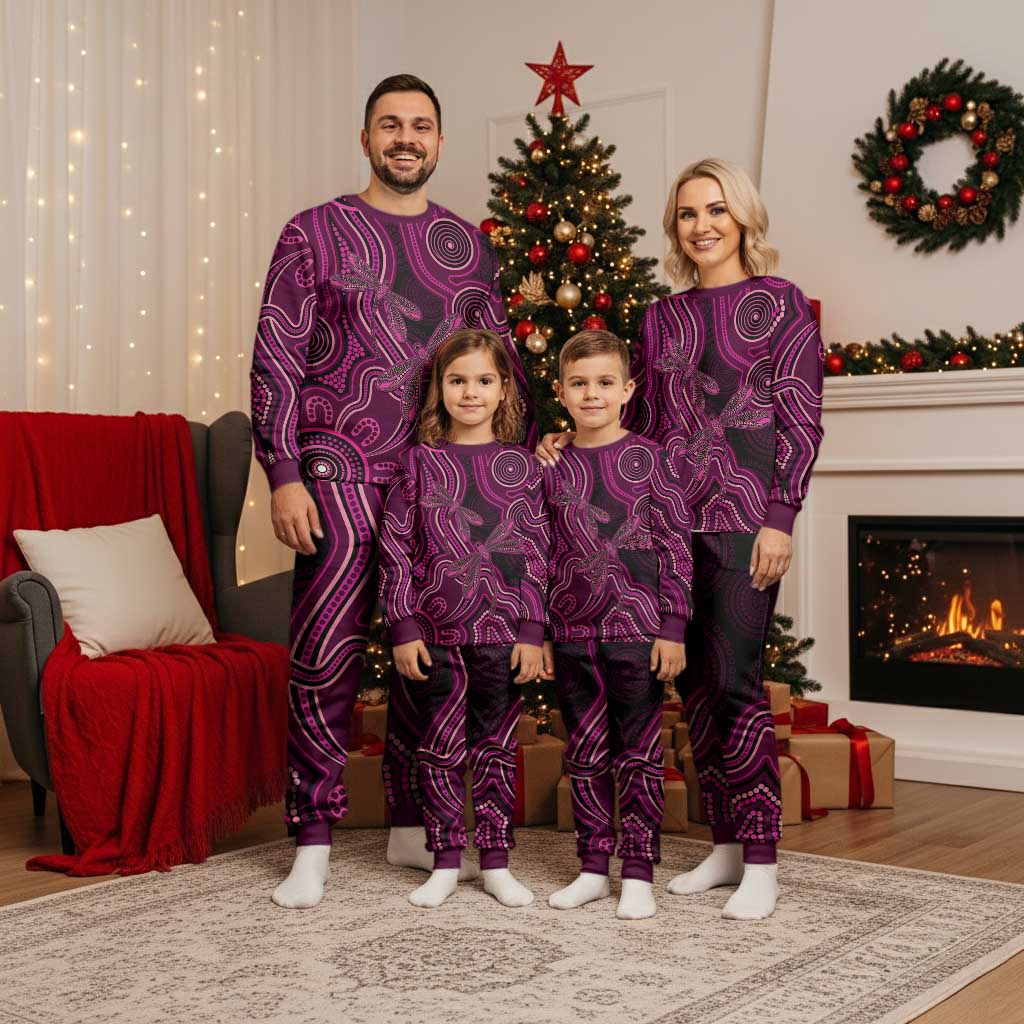 Australia Breast Cancer Awareness Christmas Pajama Set Pink Dragonflies Aboriginal Art - Aussie Hoodie