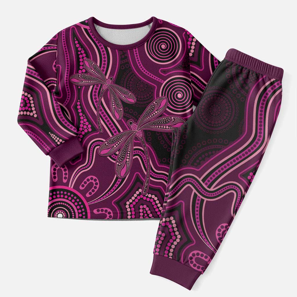 Australia Breast Cancer Awareness Christmas Pajama Set Pink Dragonflies Aboriginal Art - Aussie Hoodie