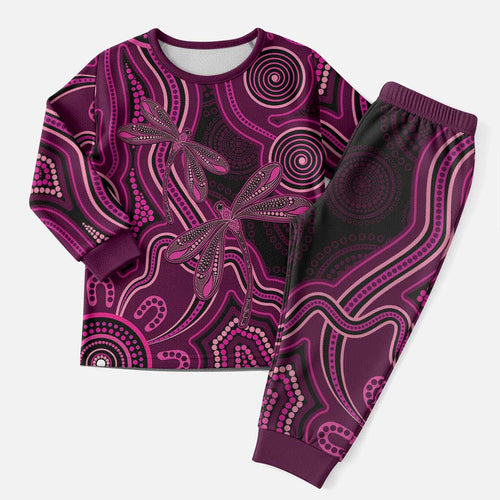 Australia Breast Cancer Awareness Christmas Pajama Set Pink Dragonflies Aboriginal Art - Aussie Hoodie