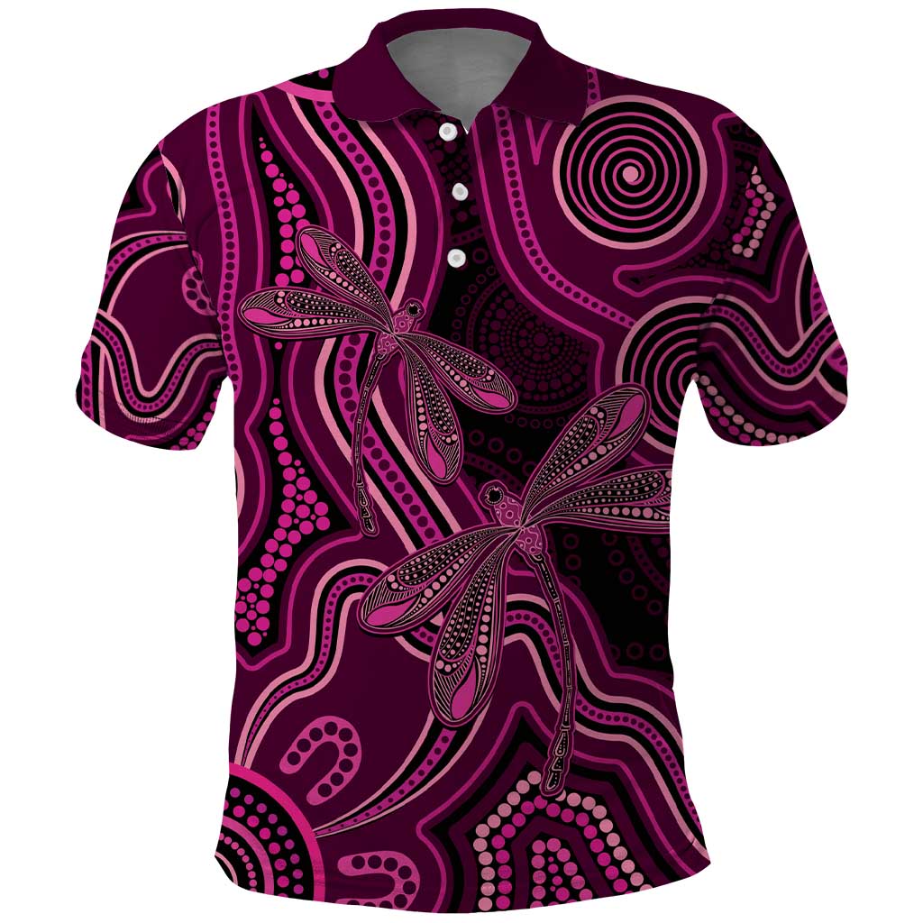 Australia Breast Cancer Awareness Polo Shirt Pink Dragonflies Aboriginal Art - Aussie Hoodie