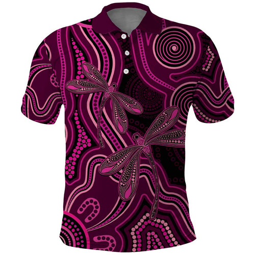 Australia Breast Cancer Awareness Polo Shirt Pink Dragonflies Aboriginal Art - Aussie Hoodie