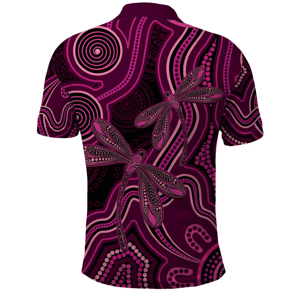 Australia Breast Cancer Awareness Polo Shirt Pink Dragonflies Aboriginal Art - Aussie Hoodie