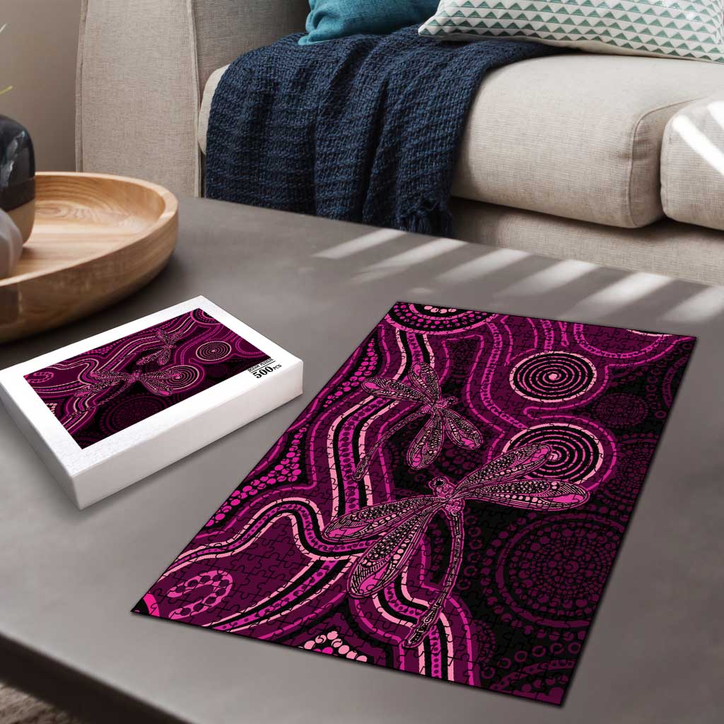 Australia Breast Cancer Awareness Puzzle Pink Dragonflies Aboriginal Art - Aussie Hoodie