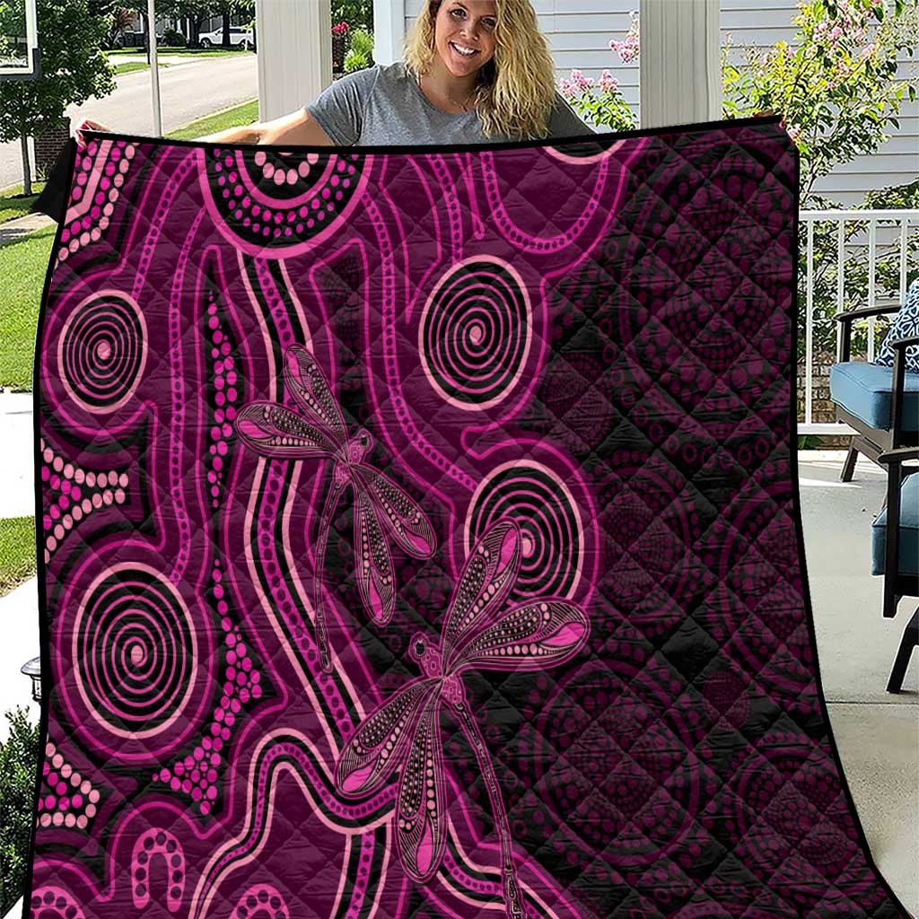 Australia Breast Cancer Awareness Quilt Pink Dragonflies Aboriginal Art - Aussie Hoodie