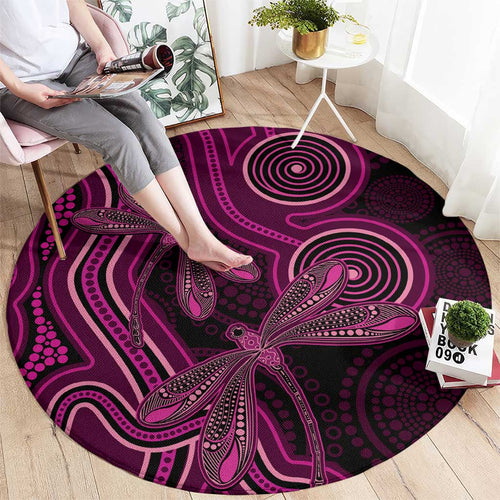 Australia Breast Cancer Awareness Round Carpet Pink Dragonflies Aboriginal Art - Aussie Hoodie