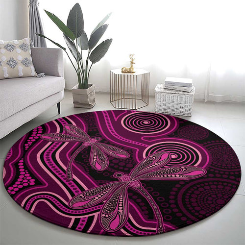 Australia Breast Cancer Awareness Round Carpet Pink Dragonflies Aboriginal Art - Aussie Hoodie
