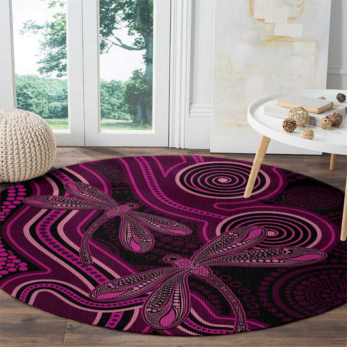 Australia Breast Cancer Awareness Round Carpet Pink Dragonflies Aboriginal Art - Aussie Hoodie