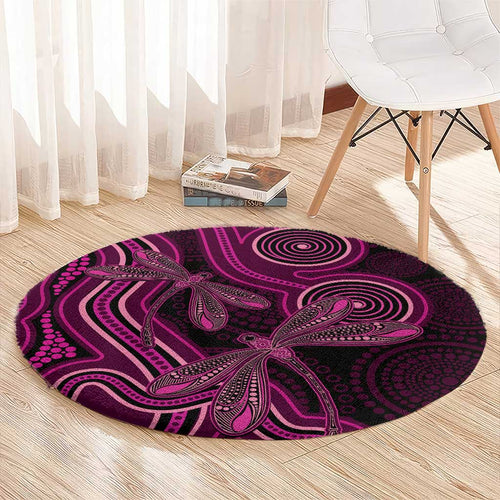 Australia Breast Cancer Awareness Round Carpet Pink Dragonflies Aboriginal Art - Aussie Hoodie
