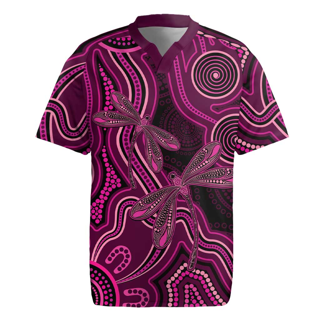 Australia Breast Cancer Awareness Rugby Jersey Pink Dragonflies Aboriginal Art - Aussie Hoodie
