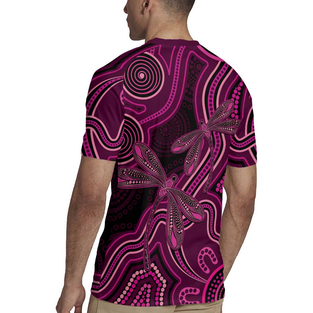 Australia Breast Cancer Awareness Rugby Jersey Pink Dragonflies Aboriginal Art - Aussie Hoodie
