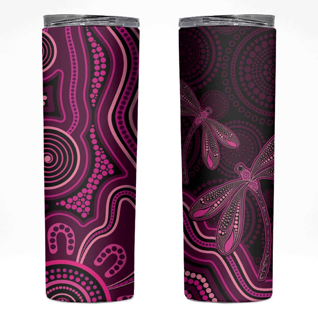 Australia Breast Cancer Awareness Skinny Tumbler Pink Dragonflies Aboriginal Art - Aussie Hoodie