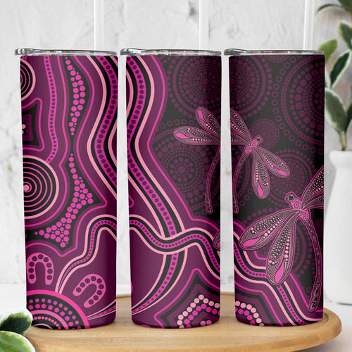 Australia Breast Cancer Awareness Skinny Tumbler Pink Dragonflies Aboriginal Art - Aussie Hoodie
