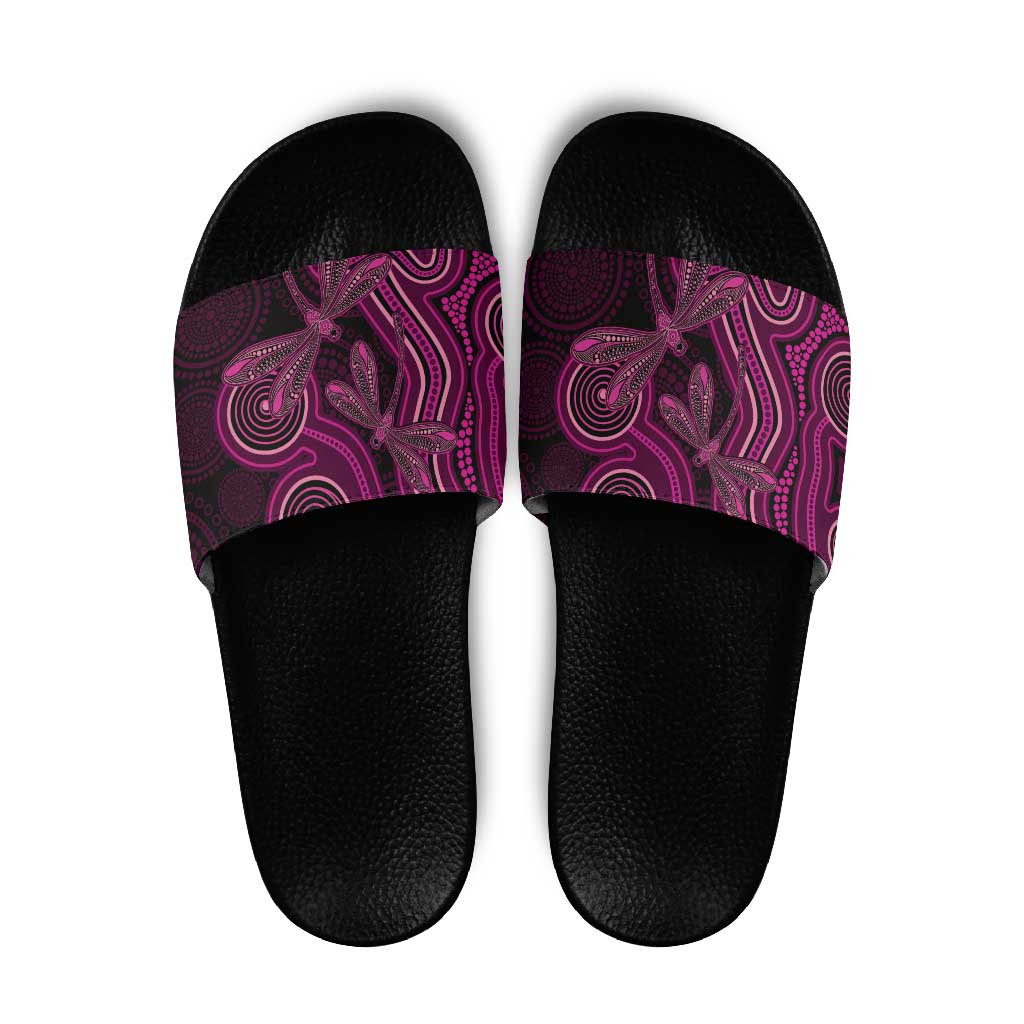 Australia Breast Cancer Awareness Slide Sandals Pink Dragonflies Aboriginal Art - Aussie Hoodie