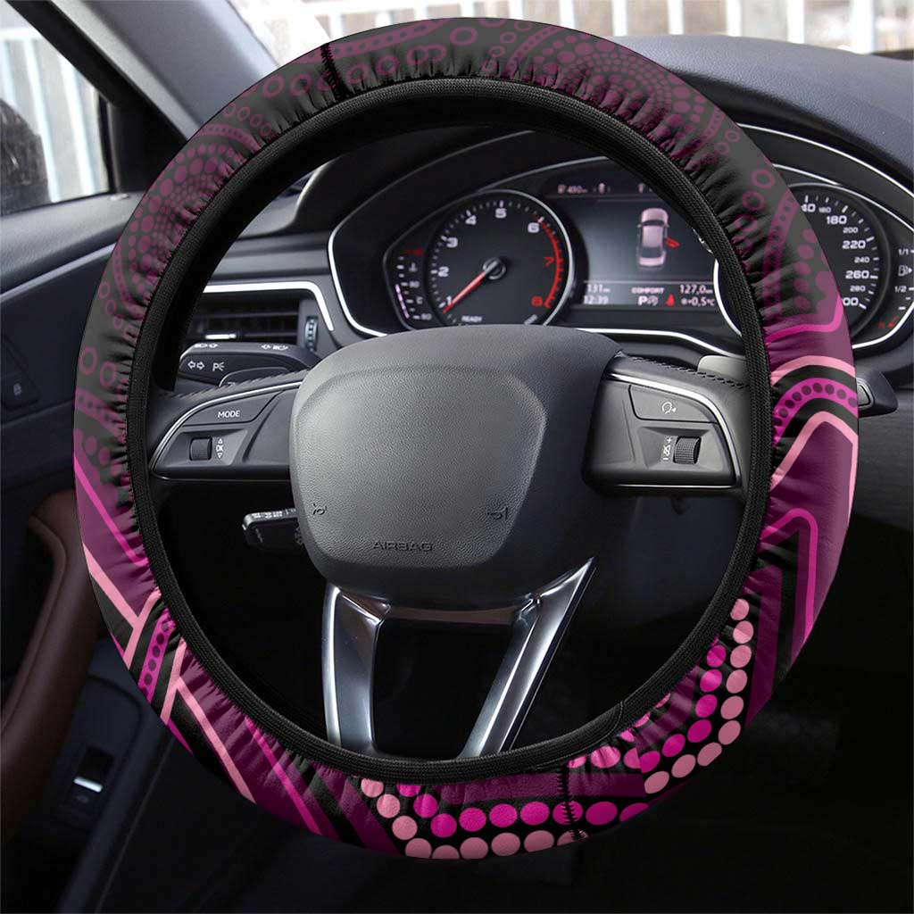 Australia Breast Cancer Awareness Steering Wheel Cover Pink Dragonflies Aboriginal Art - Aussie Hoodie