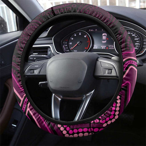 Australia Breast Cancer Awareness Steering Wheel Cover Pink Dragonflies Aboriginal Art - Aussie Hoodie