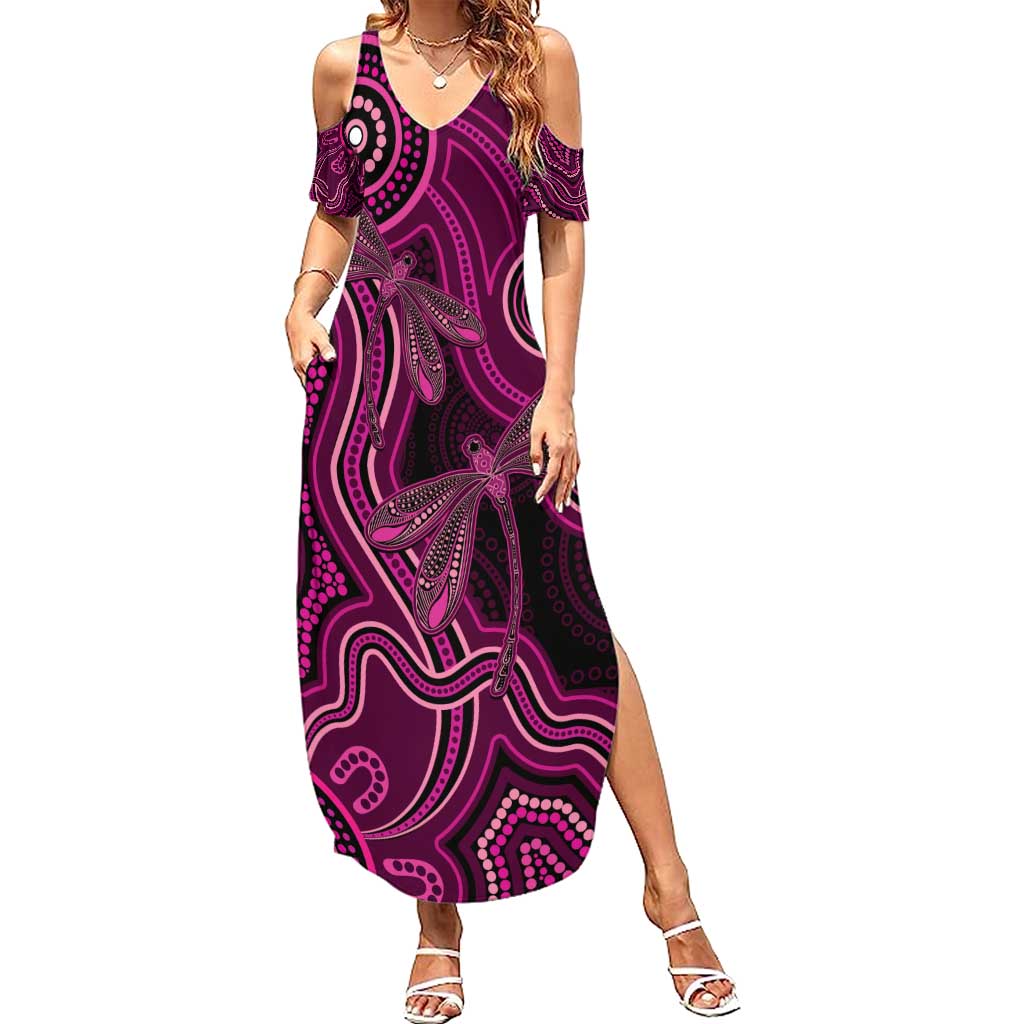 Australia Breast Cancer Awareness Summer Maxi Dress Pink Dragonflies Aboriginal Art - Aussie Hoodie