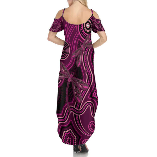 Australia Breast Cancer Awareness Summer Maxi Dress Pink Dragonflies Aboriginal Art - Aussie Hoodie