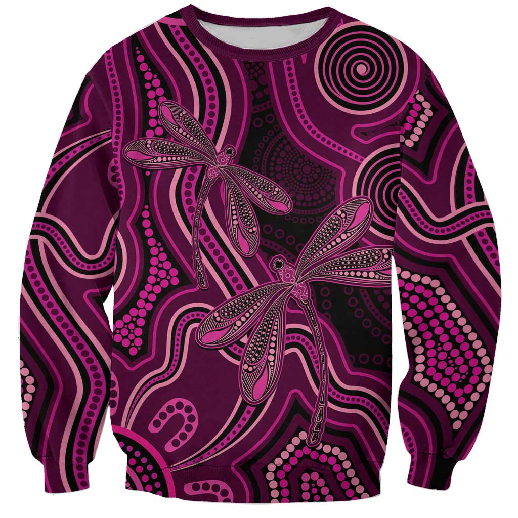 Australia Breast Cancer Awareness Sweatshirt Pink Dragonflies Aboriginal Art - Aussie Hoodie