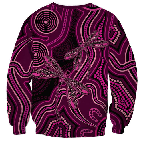 Australia Breast Cancer Awareness Sweatshirt Pink Dragonflies Aboriginal Art - Aussie Hoodie