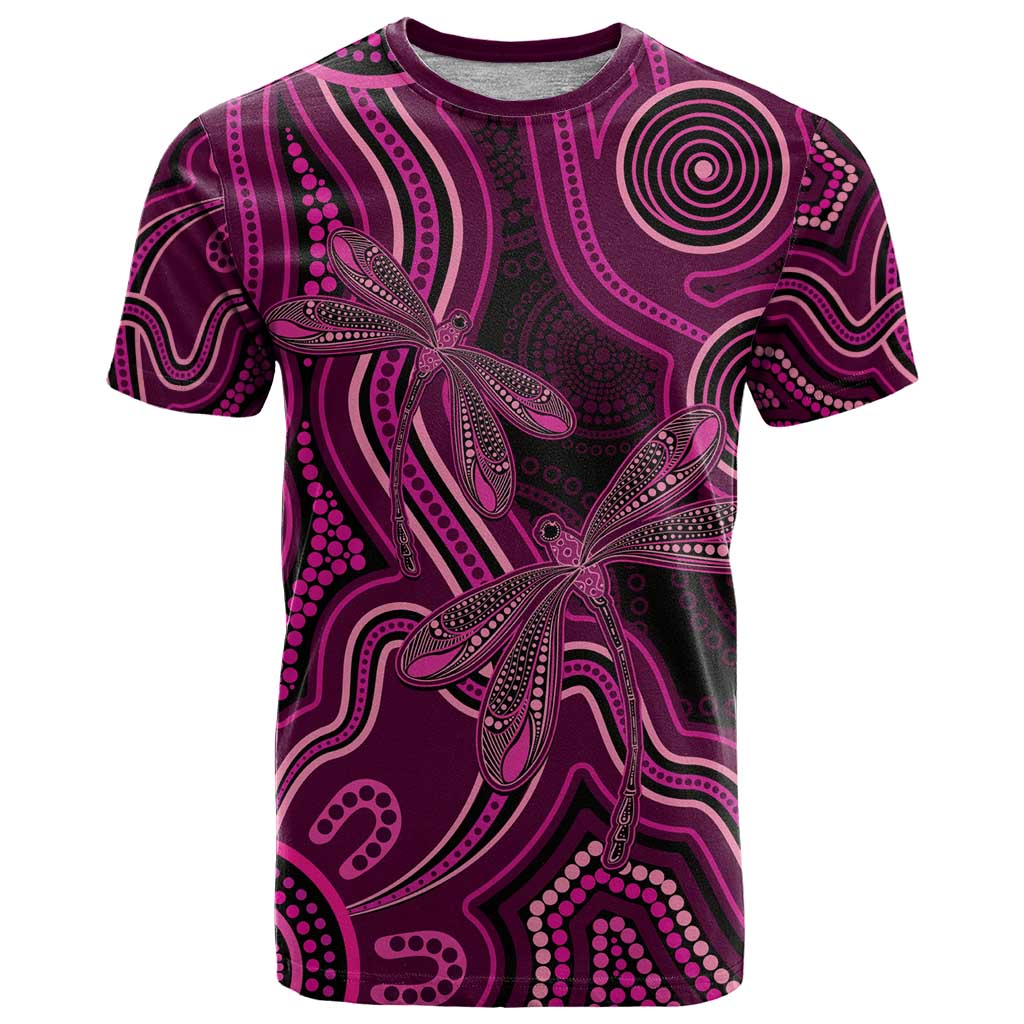 Australia Breast Cancer Awareness T Shirt Pink Dragonflies Aboriginal Art - Aussie Hoodie