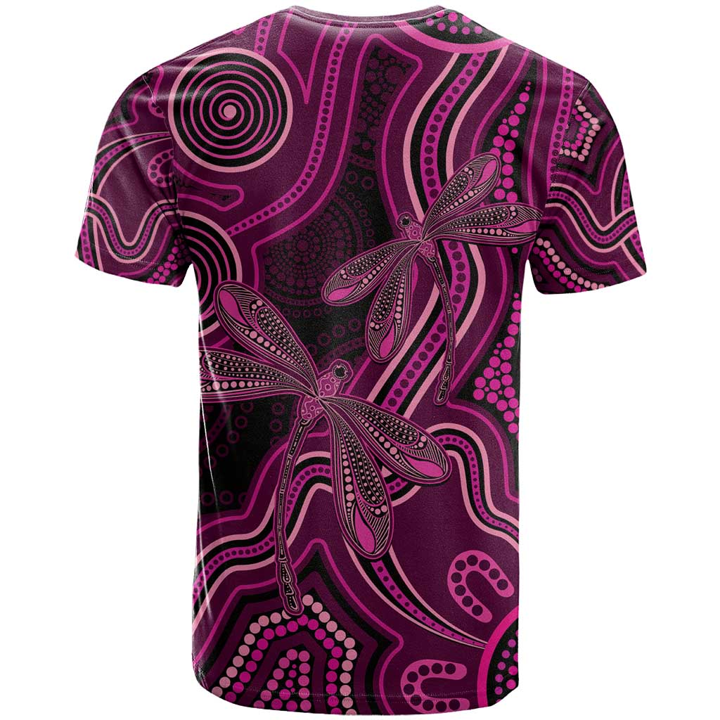 Australia Breast Cancer Awareness T Shirt Pink Dragonflies Aboriginal Art - Aussie Hoodie