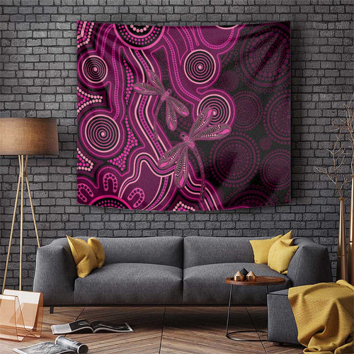 Australia Breast Cancer Awareness Tapestry Pink Dragonflies Aboriginal Art - Aussie Hoodie
