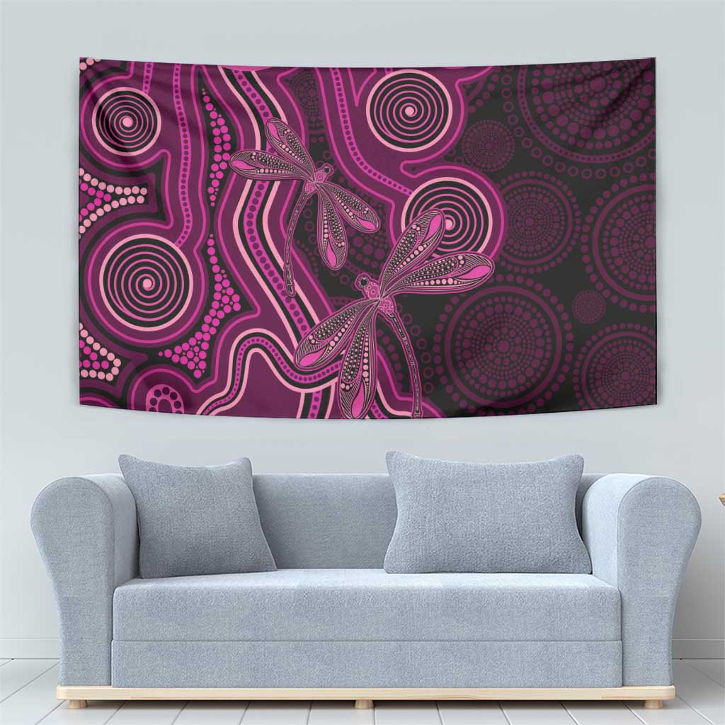 Australia Breast Cancer Awareness Tapestry Pink Dragonflies Aboriginal Art - Aussie Hoodie