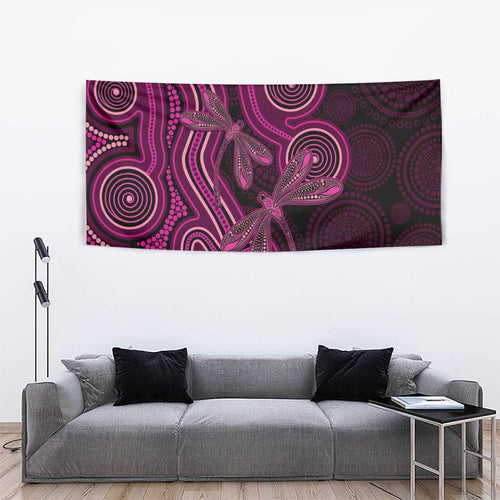 Australia Breast Cancer Awareness Tapestry Pink Dragonflies Aboriginal Art - Aussie Hoodie