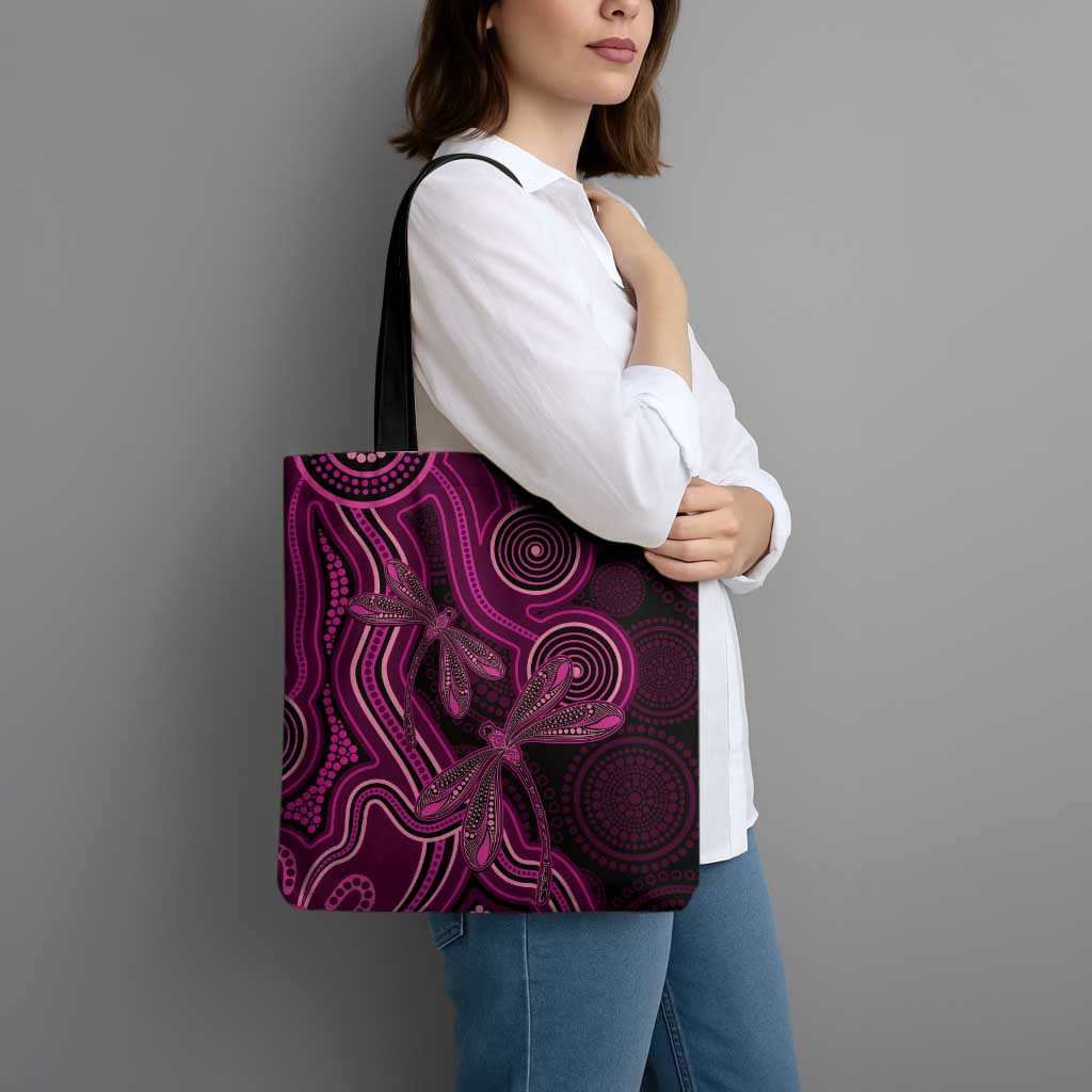 Australia Breast Cancer Awareness Tote Bag Pink Dragonflies Aboriginal Art - Aussie Hoodie