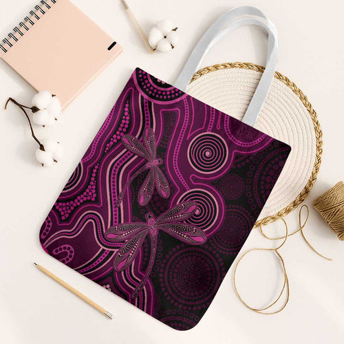Australia Breast Cancer Awareness Tote Bag Pink Dragonflies Aboriginal Art - Aussie Hoodie