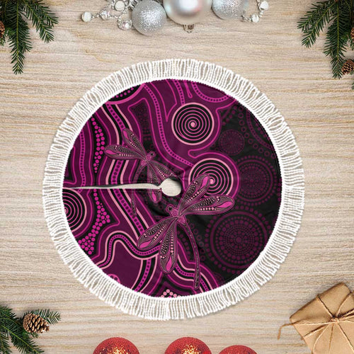 Australia Breast Cancer Awareness Tree Skirt Pink Dragonflies Aboriginal Art - Aussie Hoodie