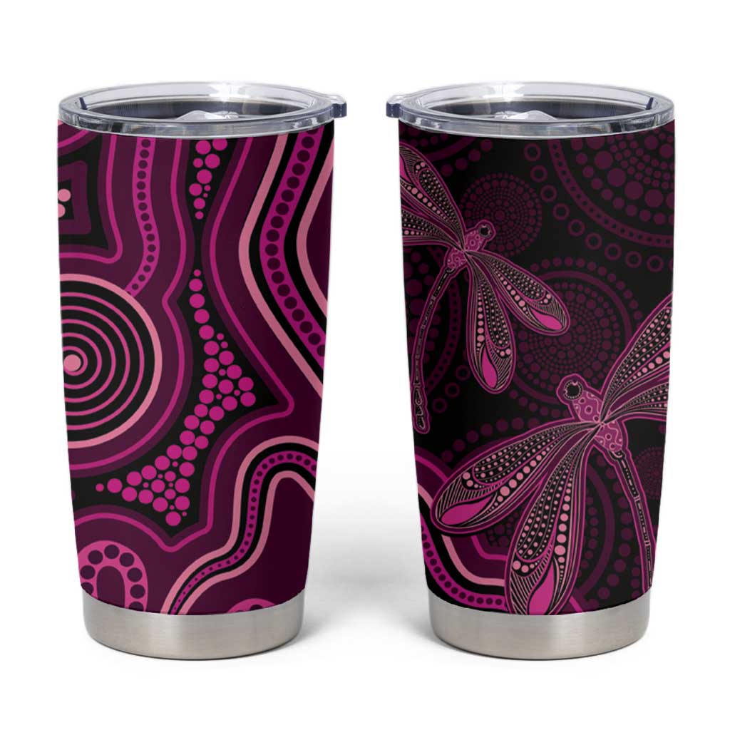 Australia Breast Cancer Awareness Tumbler Cup Pink Dragonflies Aboriginal Art - Aussie Hoodie