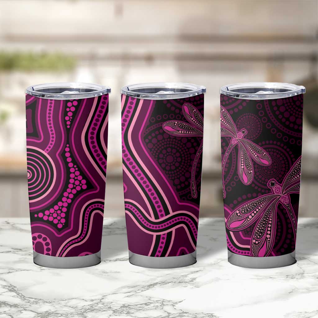 Australia Breast Cancer Awareness Tumbler Cup Pink Dragonflies Aboriginal Art - Aussie Hoodie