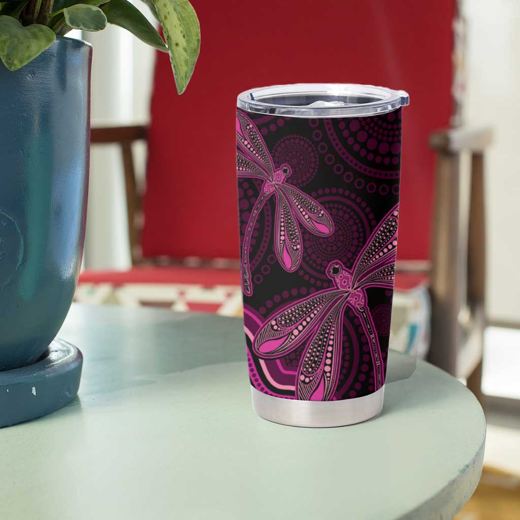 Australia Breast Cancer Awareness Tumbler Cup Pink Dragonflies Aboriginal Art - Aussie Hoodie