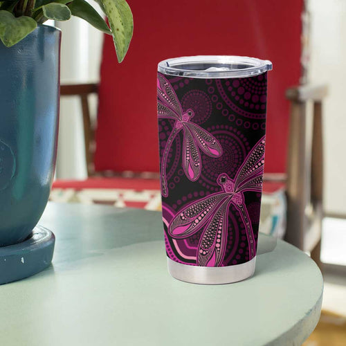 Australia Breast Cancer Awareness Tumbler Cup Pink Dragonflies Aboriginal Art - Aussie Hoodie