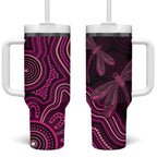 Australia Breast Cancer Awareness Tumbler With Handle Pink Dragonflies Aboriginal Art - Aussie Hoodie